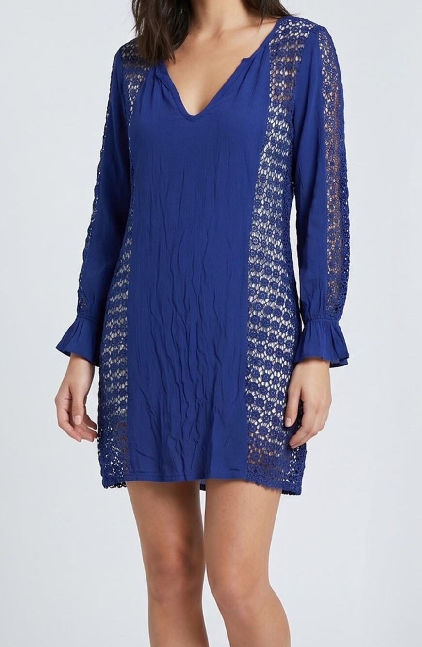Solitaire Swim Womens Large Blue Swim Cover Up Dress Eyelet Lace